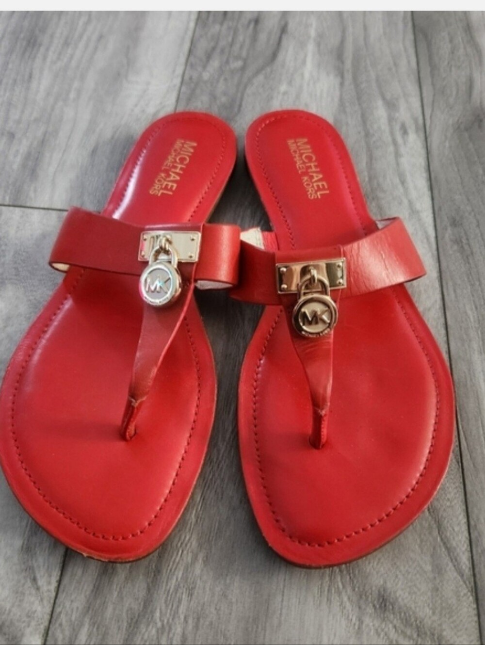 Michael Michael Kors Hamilton Flat Thong Leather Sandals Size 7.5M